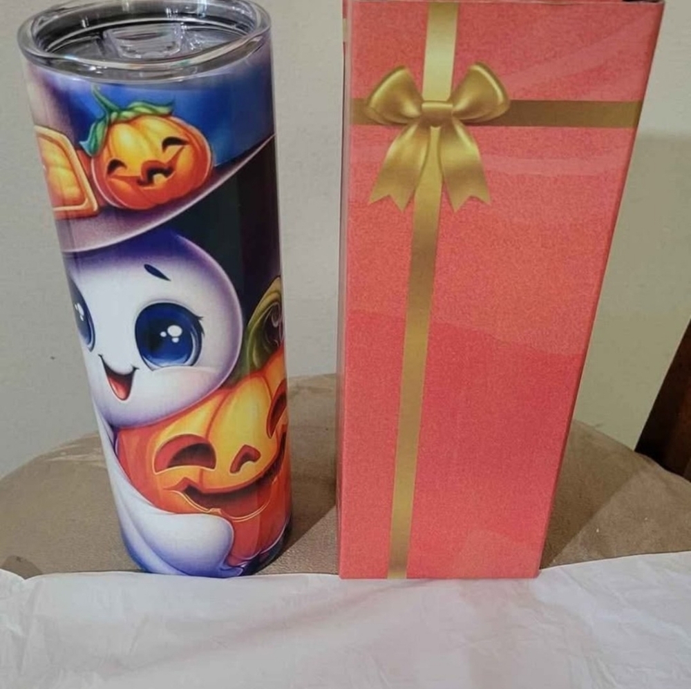 Customised Halloween Ghost and Pumpkin Tumbler